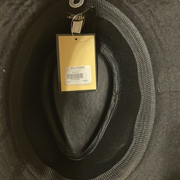 Magid Wool Blend Black Fedora Hat w/Burgundy Feathers and Rhinestone- Size: S/M - Picture 5 of 6